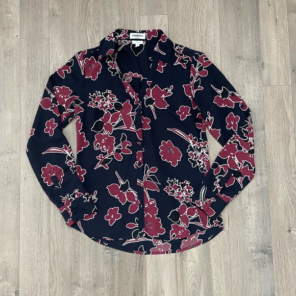 Express Tops - BOGO Express Navy and Maroon Floral Paisley Portofino